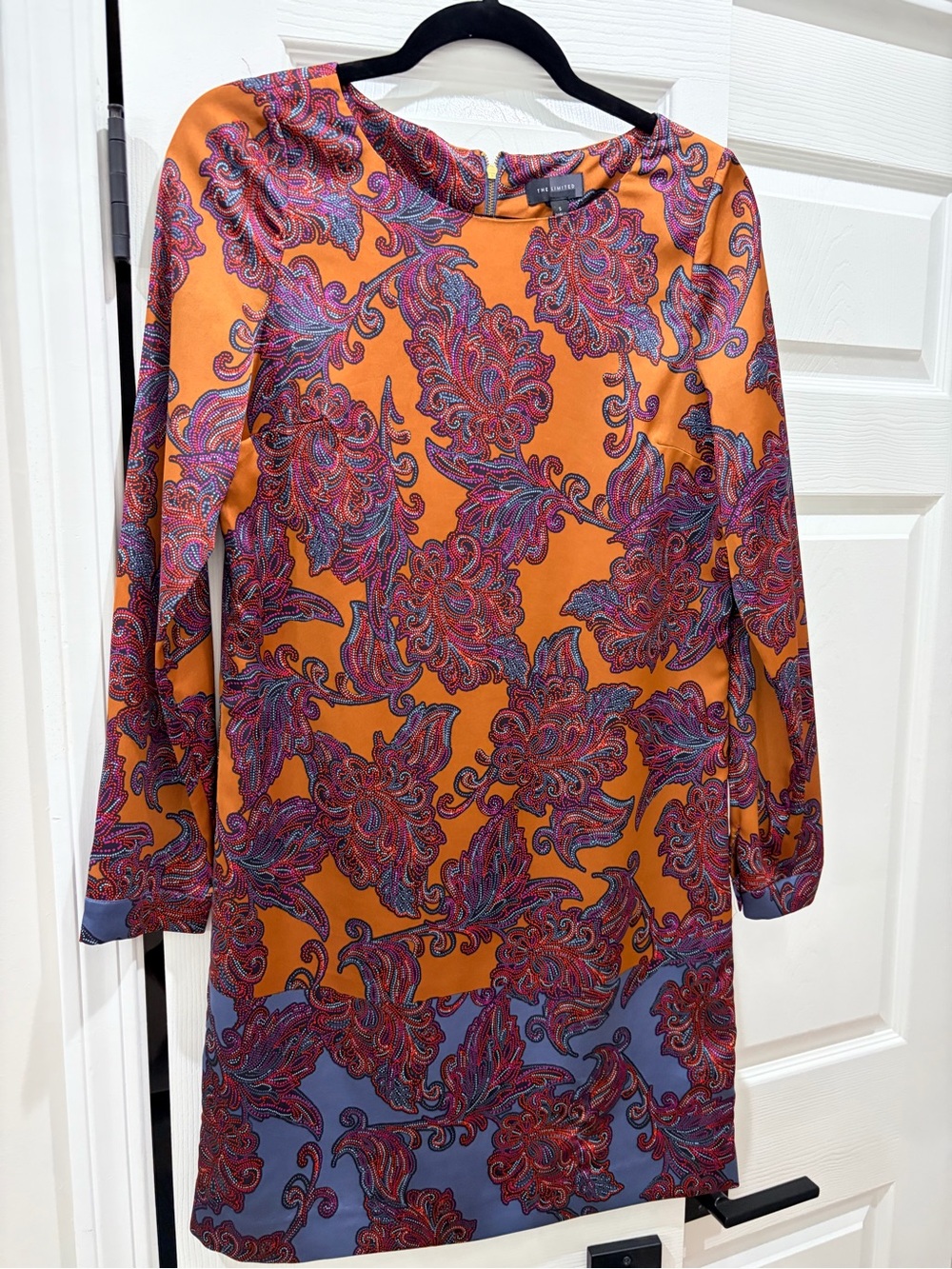The Limited Orange Paisley Long-Sleeve Shift Dress with Purple Accents
